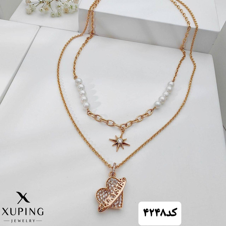 گردنبند دولاین مروارید و قلب